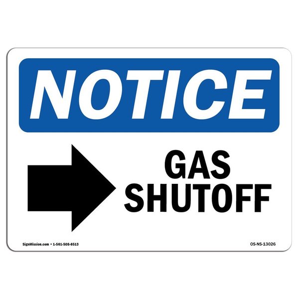 Signmission OSHA Notice Sign, 18" Height, 24" Width, Gas Shutoff [Right Arrow] Sign With Symbol, Landscape OS-NS-D-1824-L-13026